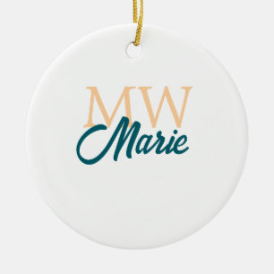 simple minimal add name monogram orange blue bold ceramic ornament