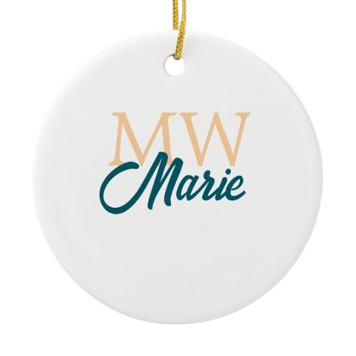 simple minimal add name monogram orange blue bold ceramic ornament