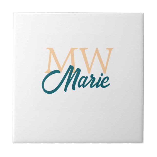 simple minimal add name monogram orange blue bold ceramic tile (Front)