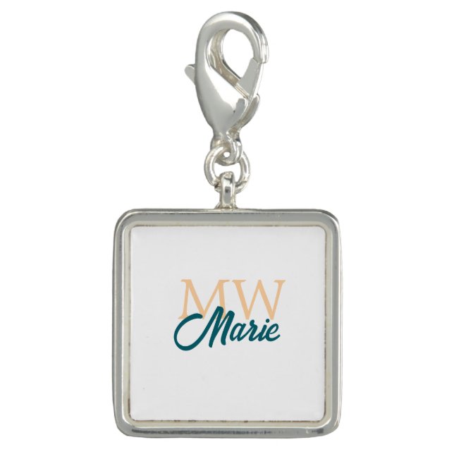 simple minimal add name monogram orange blue bold charm (Front)