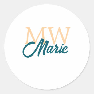 simple minimal add name monogram orange blue bold classic round sticker