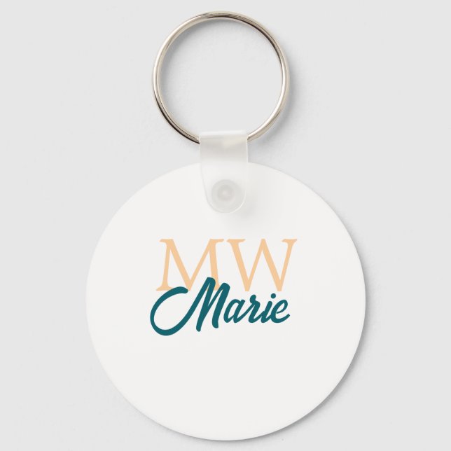 simple minimal add name monogram orange blue bold keychain (Front)
