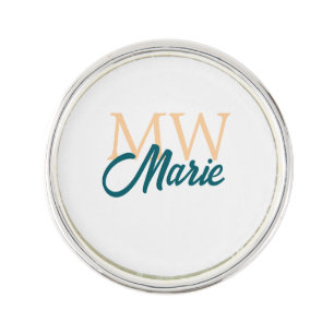simple minimal add name monogram orange blue bold lapel pin