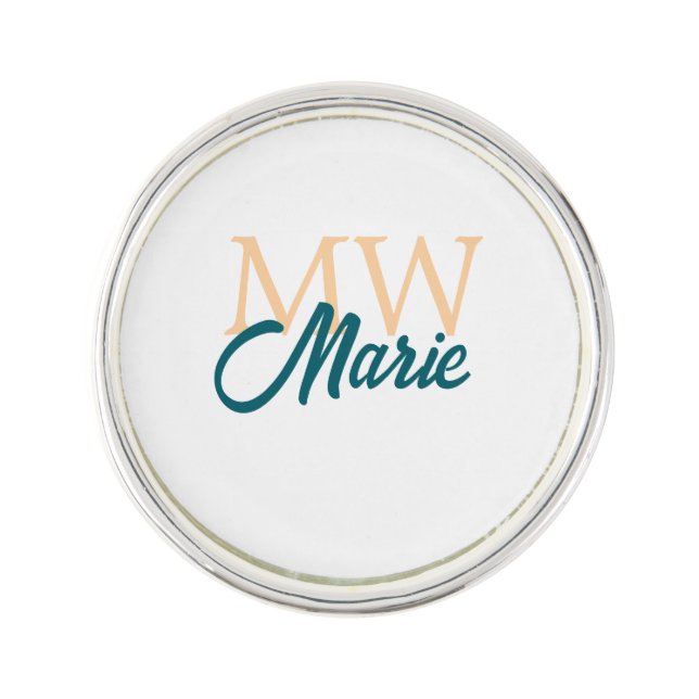 simple minimal add name monogram orange blue bold lapel pin (Front)