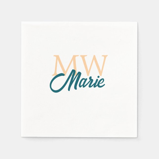 simple minimal add name monogram orange blue bold napkins (Front)