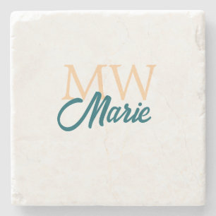 simple minimal add name monogram orange blue bold stone coaster