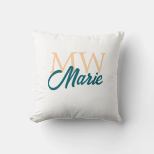 simple minimal add name monogram orange blue bold throw pillow