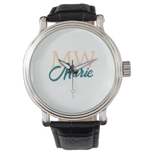simple minimal add name monogram orange blue bold watch