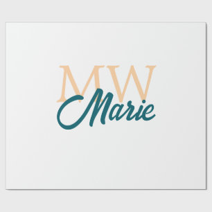 simple minimal add name monogram orange blue bold wrapping paper