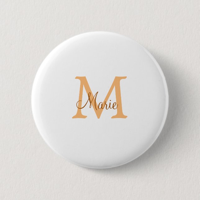 simple minimal add name monogram orange brown  thr button (Front)