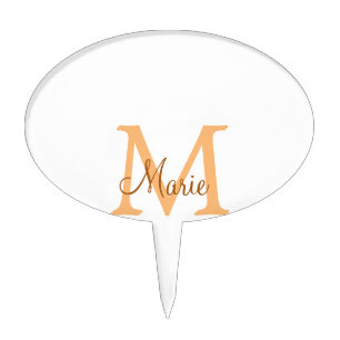 simple minimal add name monogram orange brown  thr cake topper