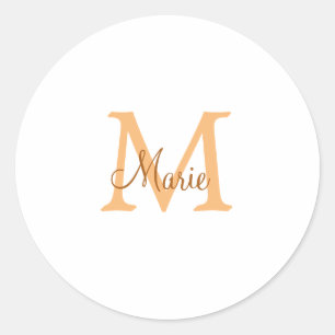 simple minimal add name monogram orange brown thr classic round sticker