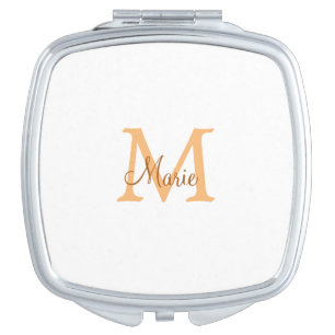 simple minimal add name monogram orange brown thr compact mirror