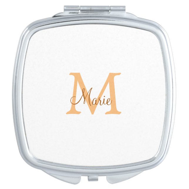 simple minimal add name monogram orange brown  thr compact mirror (Front)