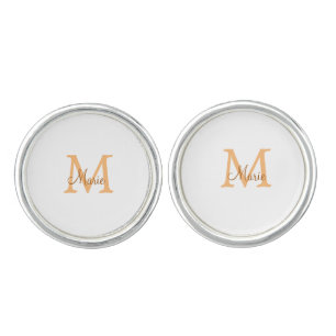 simple minimal add name monogram orange brown thr cufflinks
