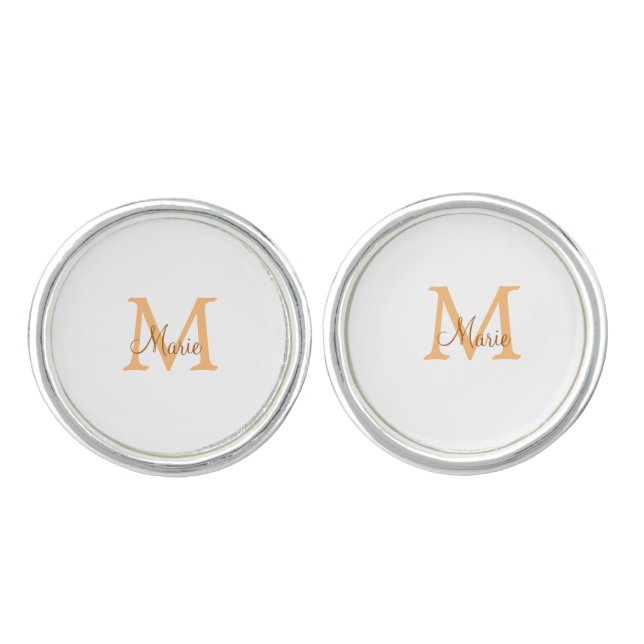 simple minimal add name monogram orange brown  thr cufflinks (Front)