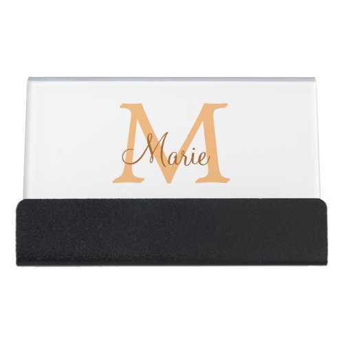 simple minimal add name monogram orange brown  thr desk business card holder