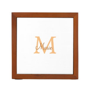 simple minimal add name monogram orange brown thr desk organizer