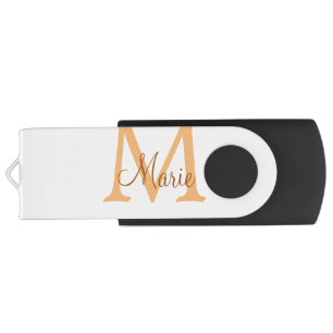 simple minimal add name monogram orange brown thr flash drive
