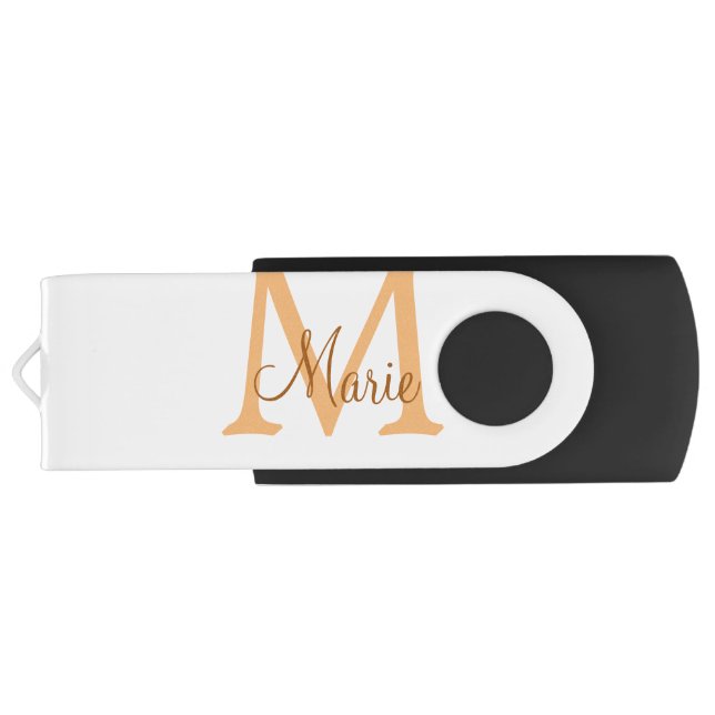 simple minimal add name monogram orange brown  thr flash drive (Back)