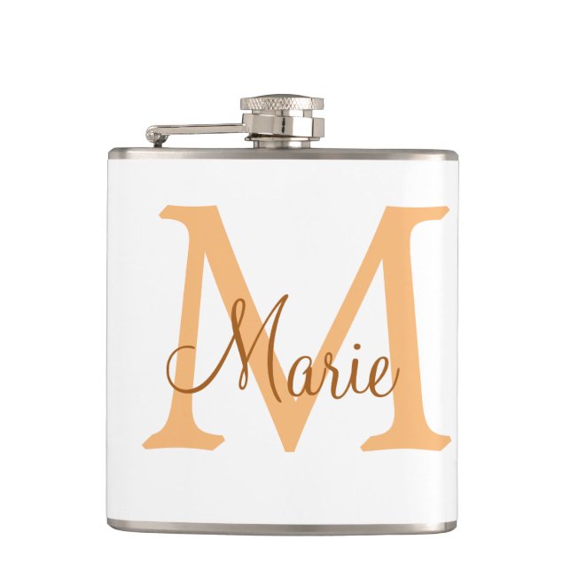 simple minimal add name monogram orange brown  thr flask (Front)