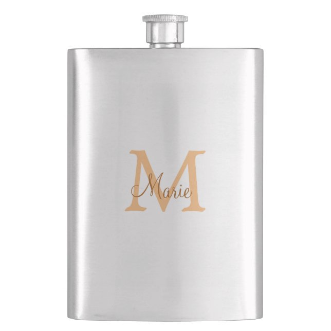 simple minimal add name monogram orange brown  thr flask (Front)