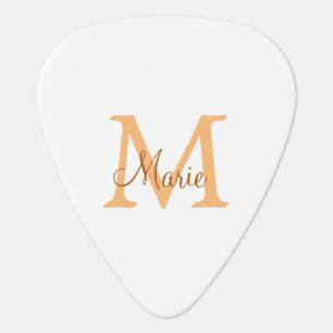 simple minimal add name monogram orange brown thr guitar pick