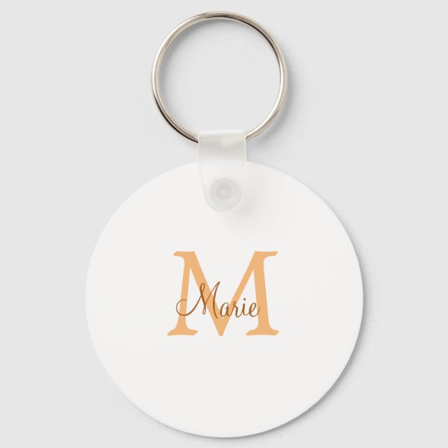 simple minimal add name monogram orange brown  thr keychain (Front)