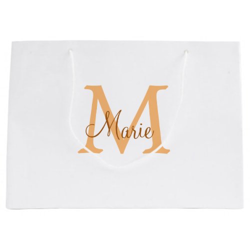 simple minimal add name monogram orange brown  thr large gift bag