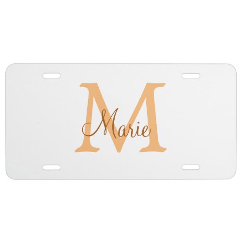 simple minimal add name monogram orange brown  thr license plate