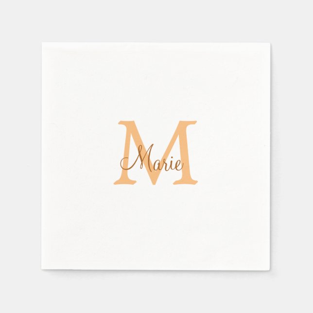 simple minimal add name monogram orange brown  thr napkins (Front)