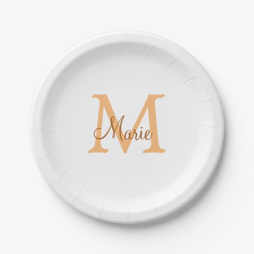 simple minimal add name monogram orange brown  thr paper plates