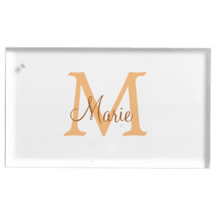 simple minimal add name monogram orange brown thr place card holder
