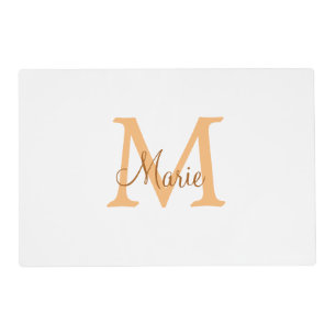 simple minimal add name monogram orange brown thr placemat