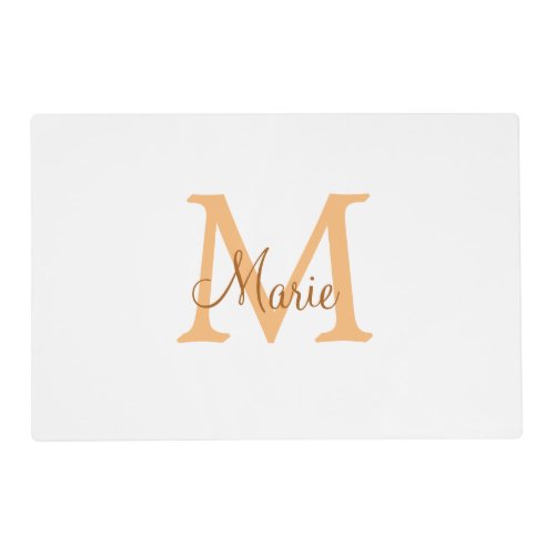 simple minimal add name monogram orange brown  thr placemat