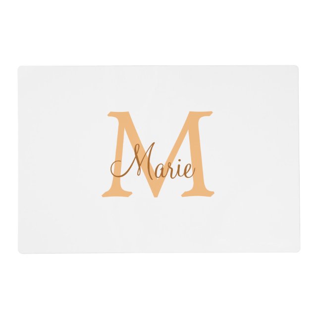 simple minimal add name monogram orange brown  thr placemat (Front)