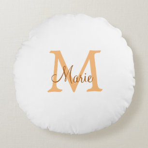 simple minimal add name monogram orange brown thr round pillow