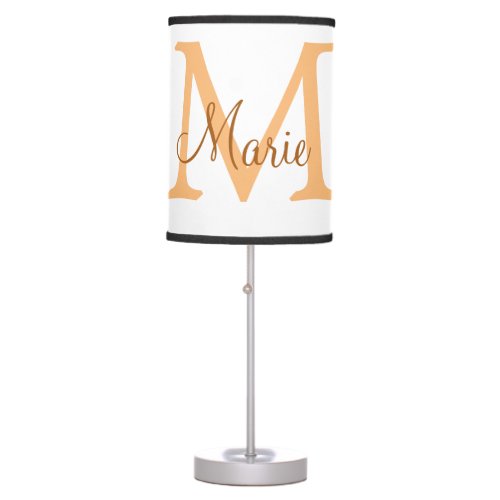 simple minimal add name monogram orange brown  thr table lamp