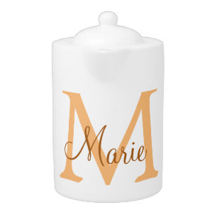 simple minimal add name monogram orange brown thr teapot