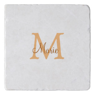 simple minimal add name monogram orange brown thr trivet