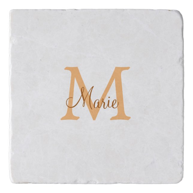 simple minimal add name monogram orange brown  thr trivet (Front)