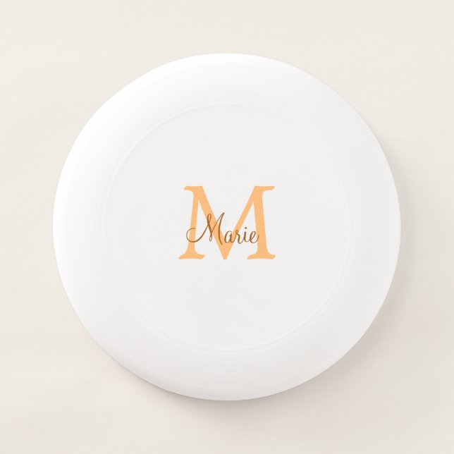 simple minimal add name monogram orange brown  thr Wham-O frisbee (Front)