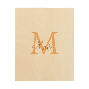 simple minimal add name monogram orange brown thr wood wall art