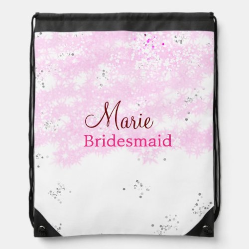 simple minimal add name monogram pink bridesmaid   drawstring bag