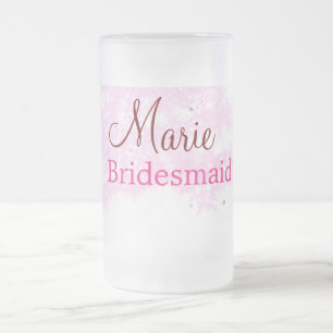 simple minimal add name monogram pink bridesmaid frosted glass beer mug