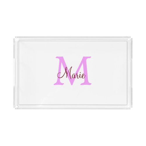 simple minimal add name monogram pink red   acrylic tray