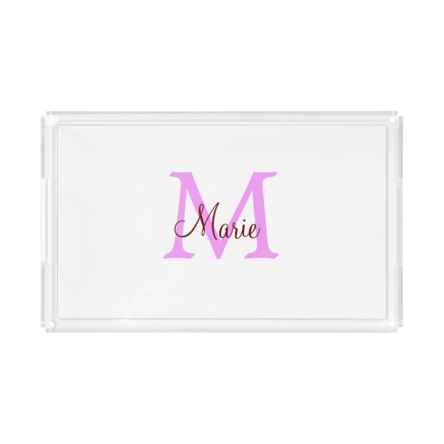 simple minimal add name monogram pink red   acrylic tray (Front)