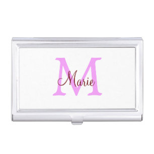 simple minimal add name monogram pink red business card case
