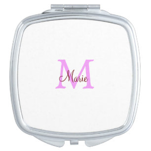 simple minimal add name monogram pink red compact mirror