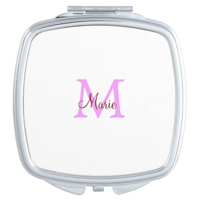 simple minimal add name monogram pink red    compact mirror (Front)